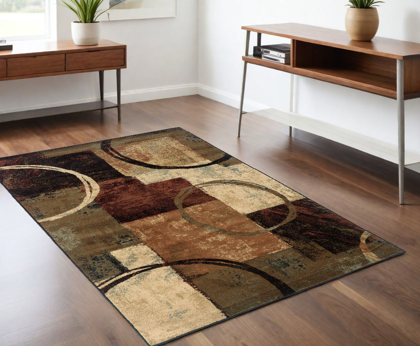 2' X 8' Brown And Black Abstract Geometric Runner Rug