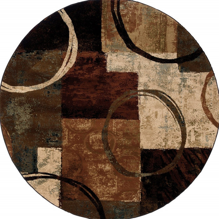 2' X 8' Brown And Black Abstract Geometric Runner Rug