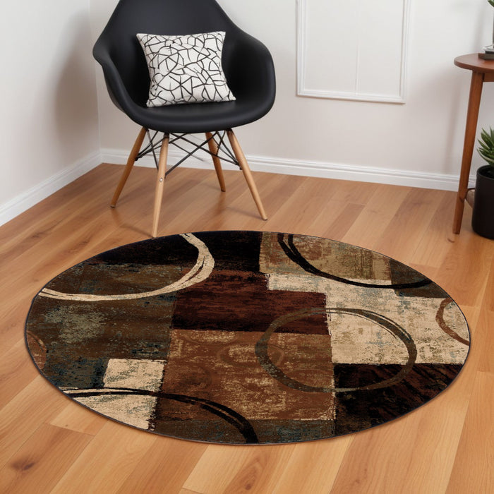 2' X 8' Brown And Black Abstract Geometric Runner Rug