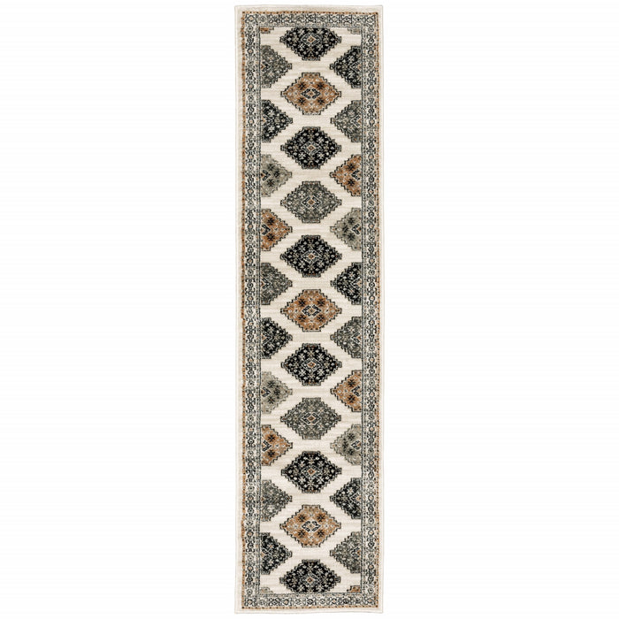 2' X 8' Abstract Ivory And Gray Geometric Indoor Runner Rug