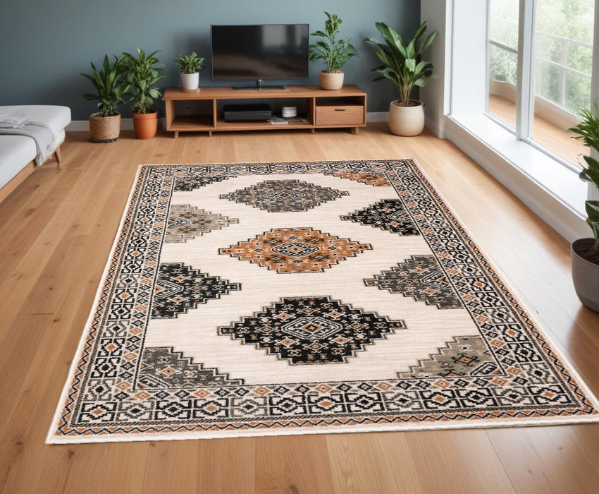 2' X 8' Abstract Ivory And Gray Geometric Indoor Runner Rug