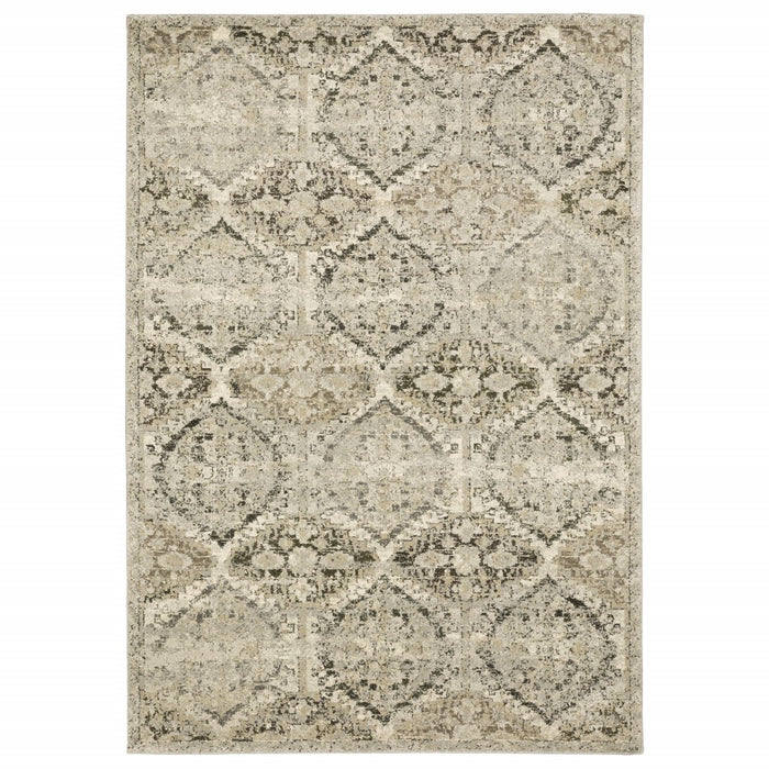 2' X 8' Ivory And Gray Floral Trellis Indoor Runner Rug