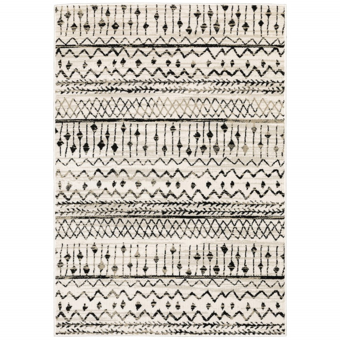 4' X 6' Ivory And Black Eclectic Patterns Indoor Area Rug