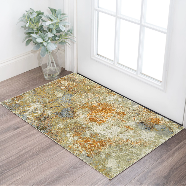 3' X 5' Gold and Ivory Power Loom Area Rug