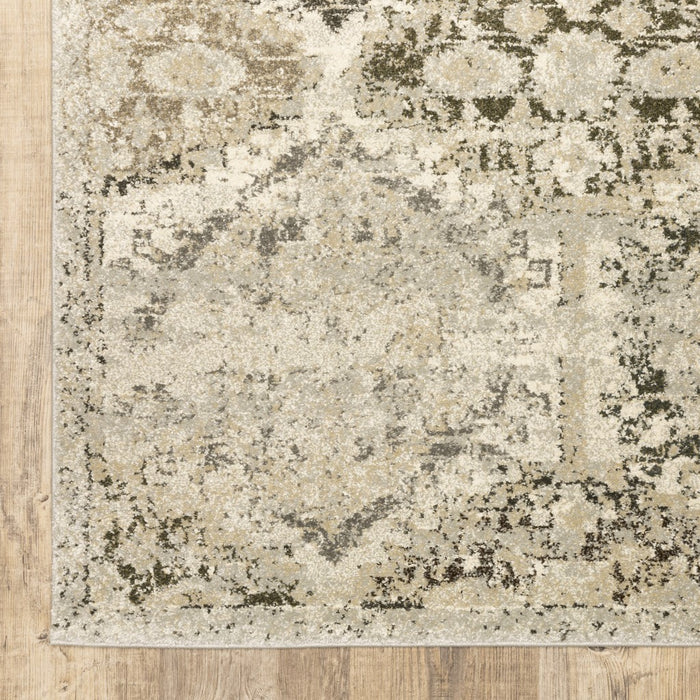 2' X 8' Ivory And Gray Floral Trellis Indoor Runner Rug