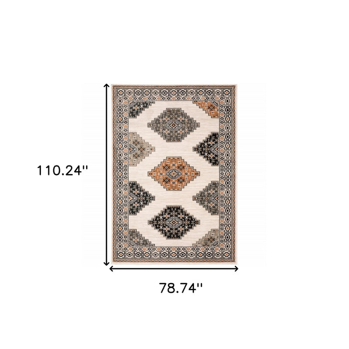 2' X 8' Abstract Ivory And Gray Geometric Indoor Runner Rug