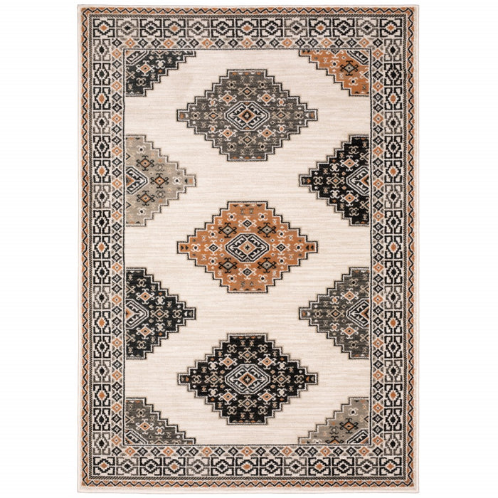 2' X 8' Abstract Ivory And Gray Geometric Indoor Runner Rug