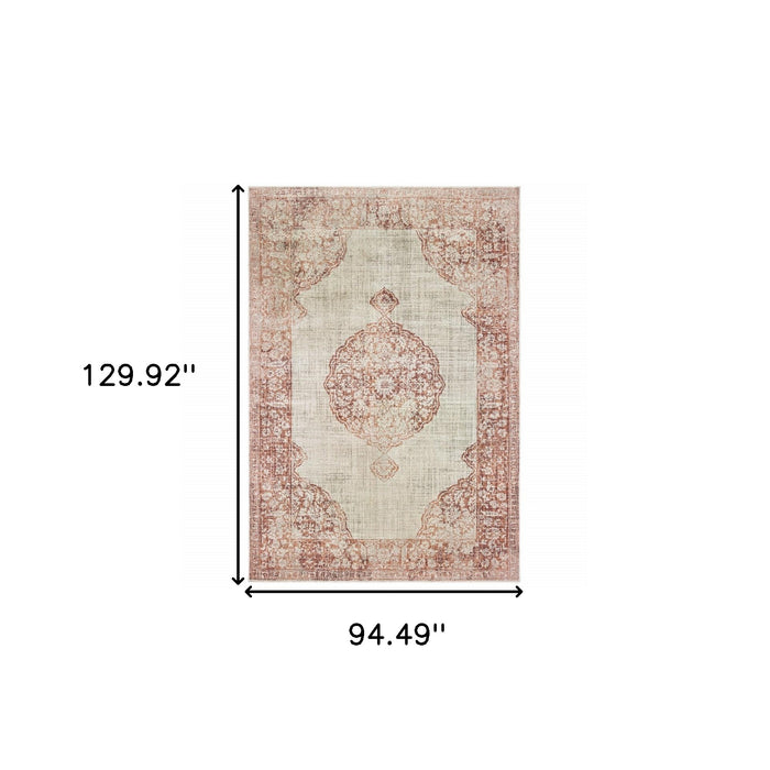 2' X 8' Ivory And Pink Medallion Runner Rug