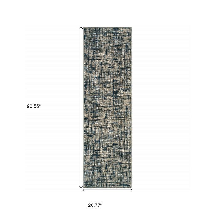 7' X 10' Gray And Navy Abstract Area Rug