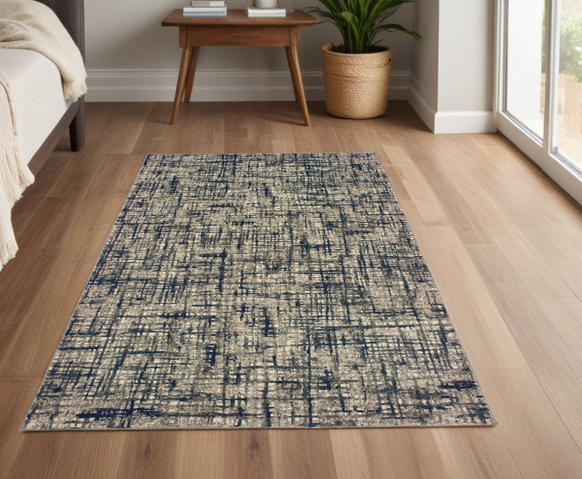 7' X 10' Gray And Navy Abstract Area Rug