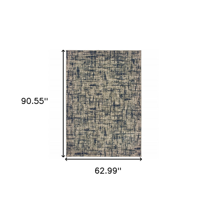 7' X 10' Gray And Navy Abstract Area Rug