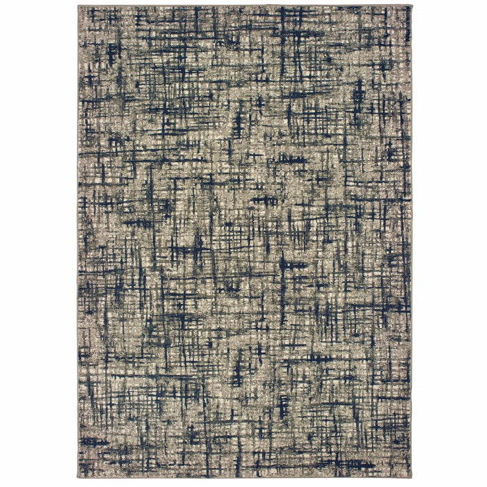 7' X 10' Gray And Navy Abstract Area Rug