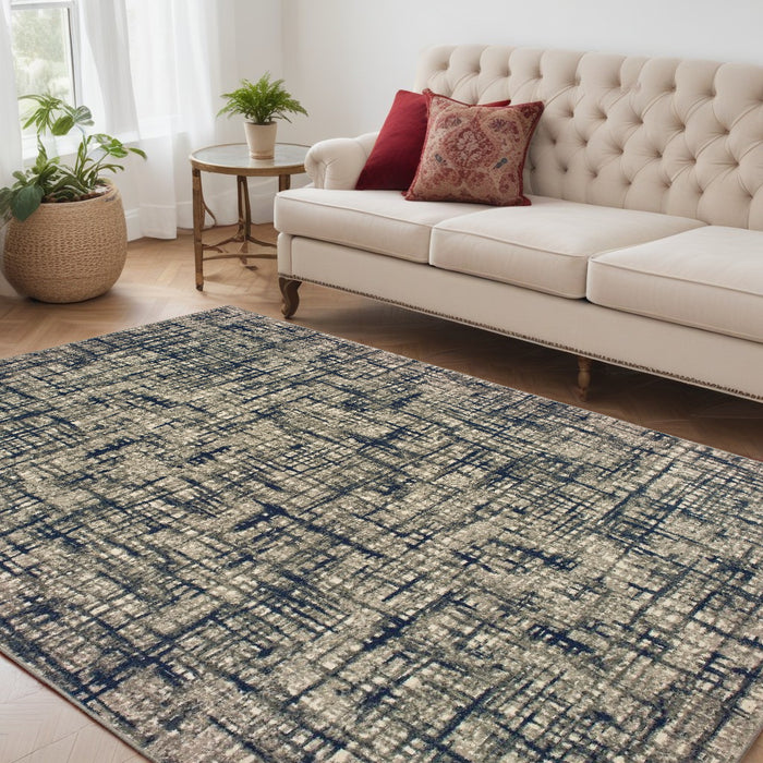 7' X 10' Gray And Navy Abstract Area Rug