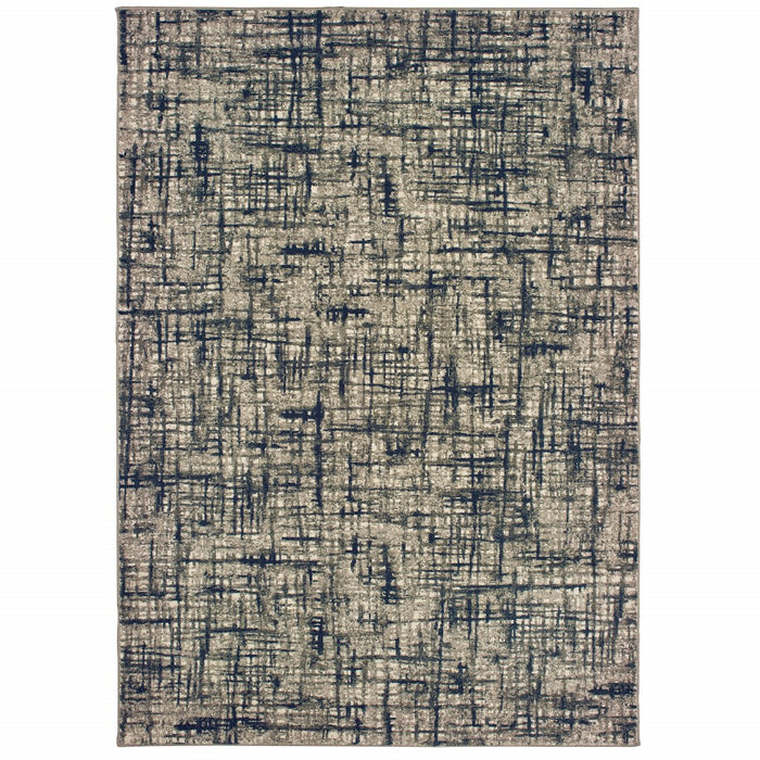 7' X 10' Gray And Navy Abstract Area Rug