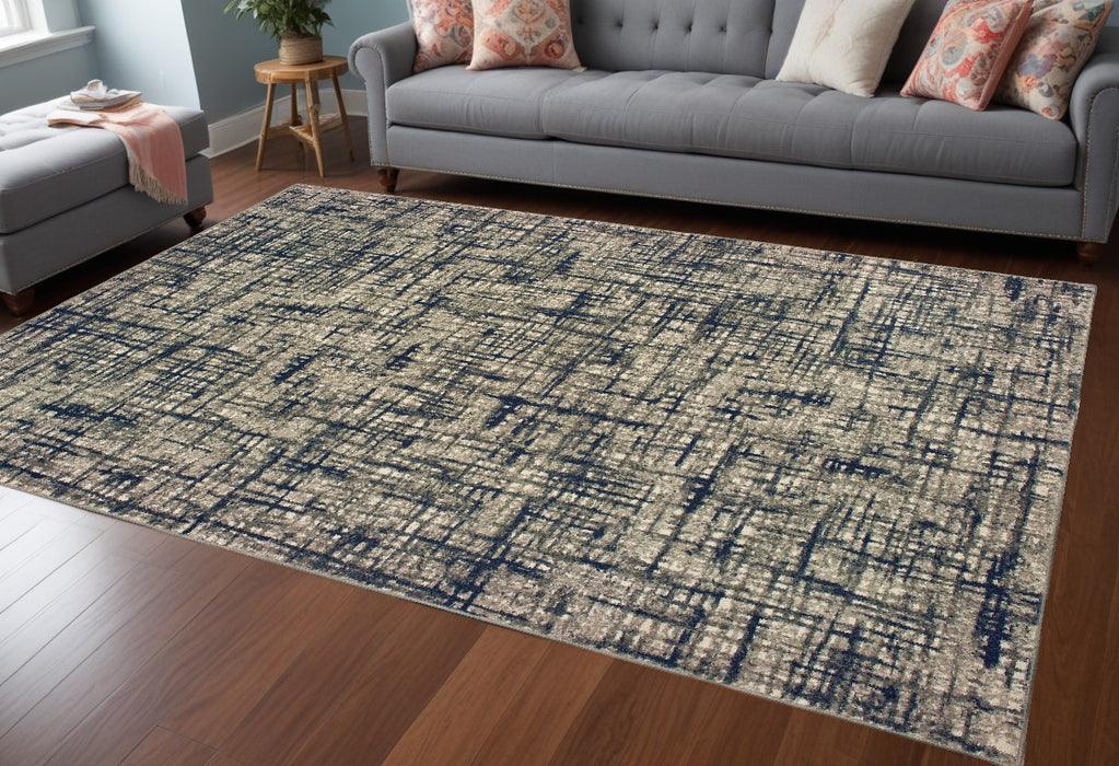 7' X 10' Gray And Navy Abstract Area Rug