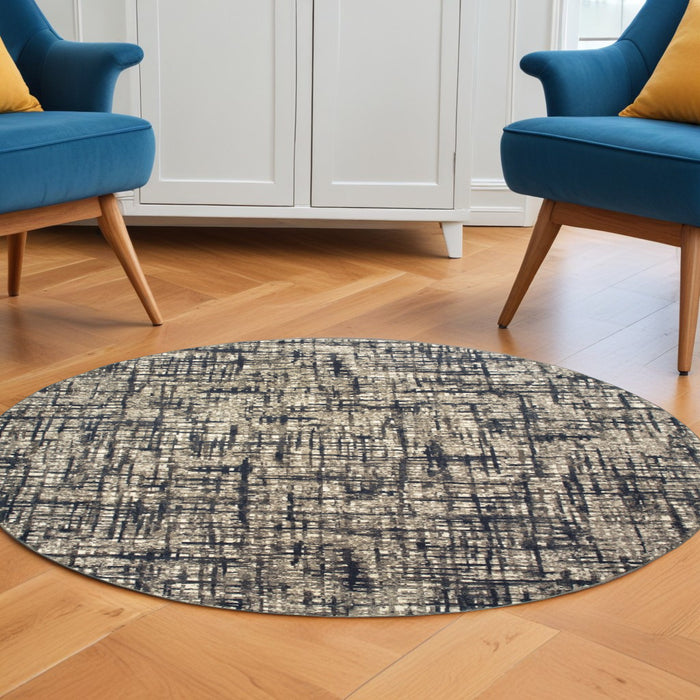 7' X 10' Gray And Navy Abstract Area Rug