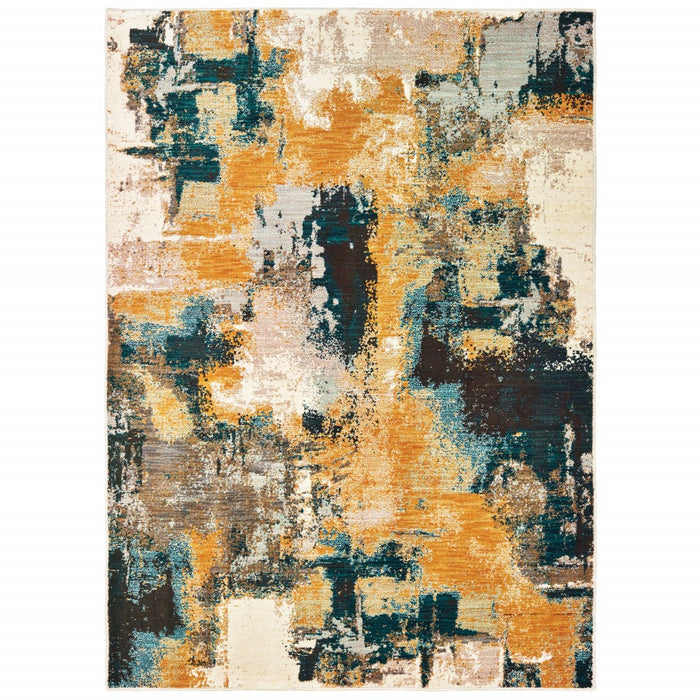 5' X 8' Cream Black and Orange Abstract Power Loom Area Rug