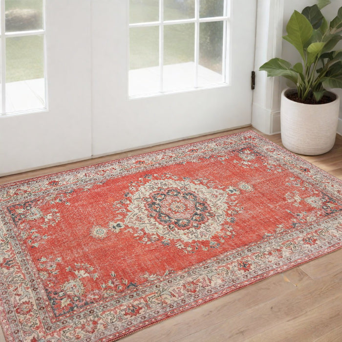 2' X 3' Red and Gray Power Loom Area Rug