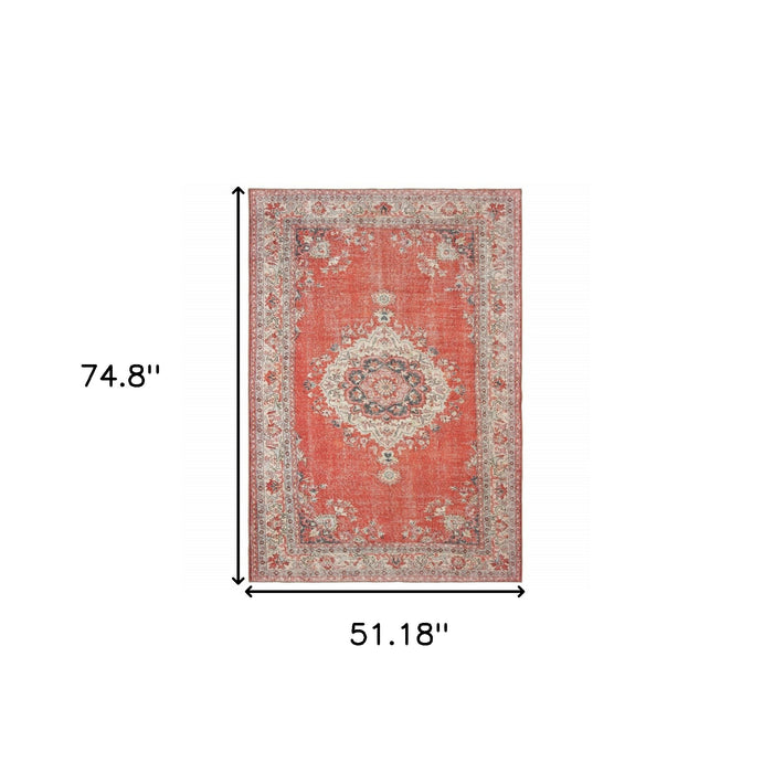 2' X 3' Red and Gray Power Loom Area Rug