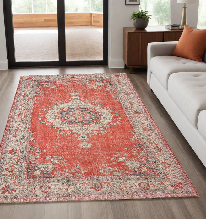 2' X 3' Red and Gray Power Loom Area Rug