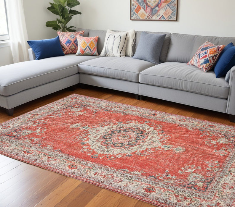 2' X 3' Red and Gray Power Loom Area Rug