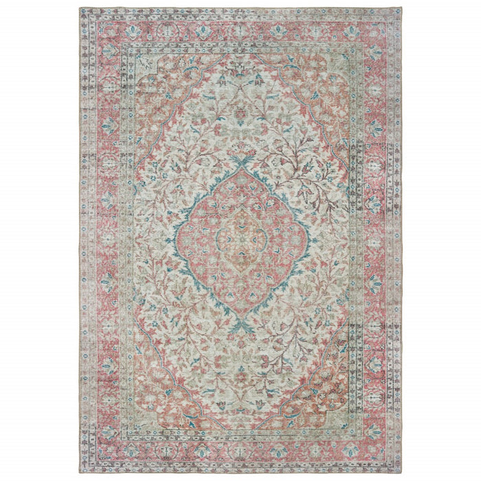 2' X 3' Pink and Ivory Power Loom Area Rug