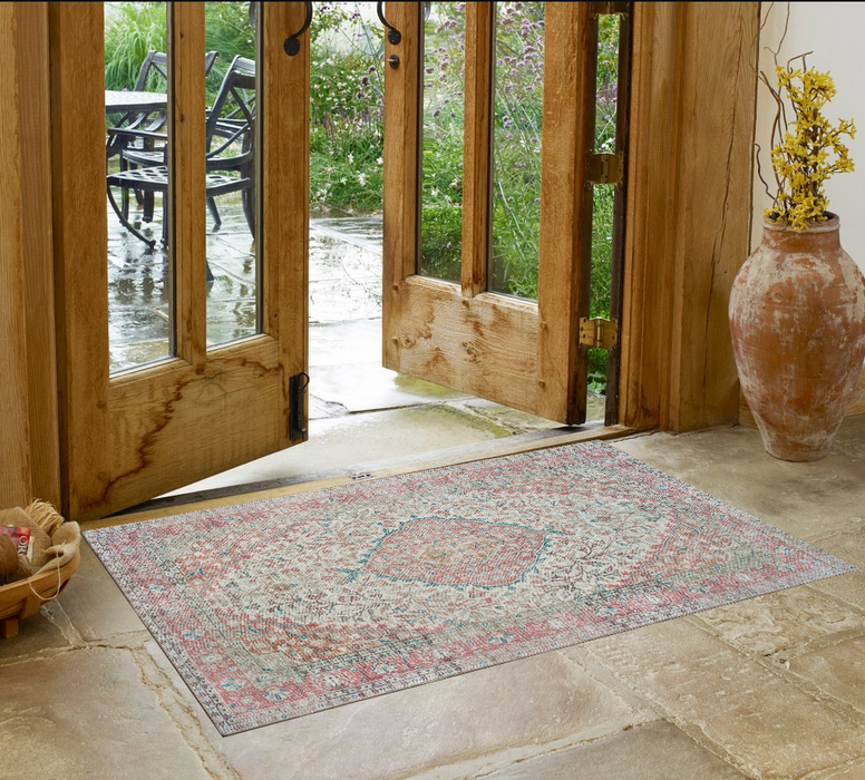 2' X 3' Pink and Ivory Power Loom Area Rug