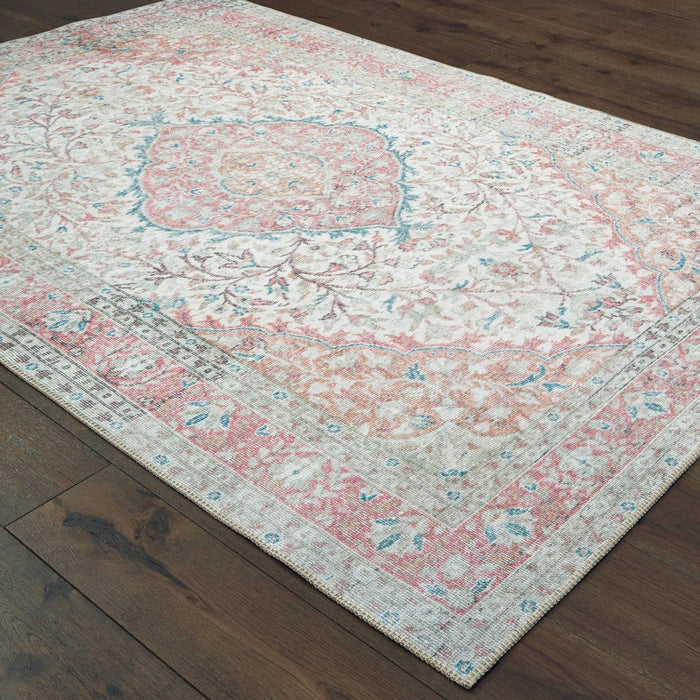 2' X 3' Pink and Ivory Power Loom Area Rug