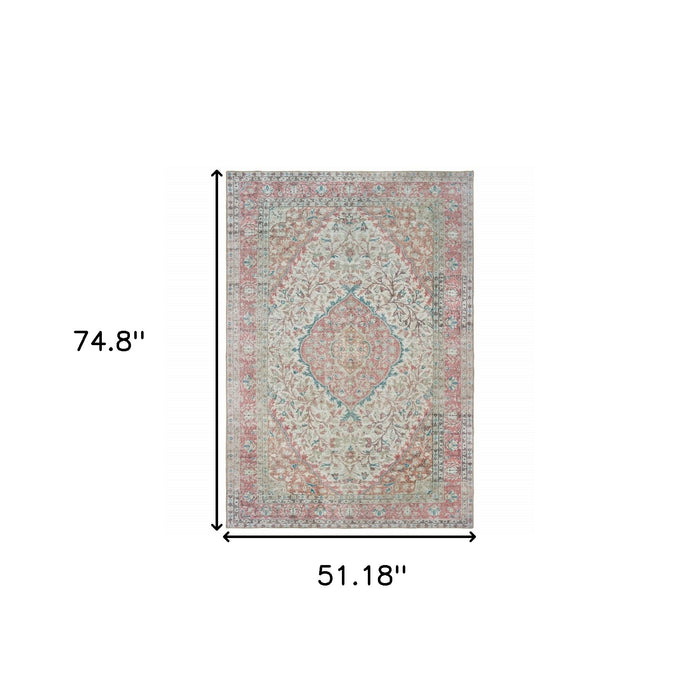 2' X 3' Pink and Ivory Power Loom Area Rug