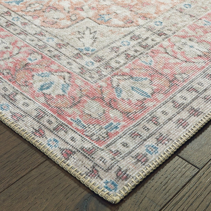 2' X 3' Pink and Ivory Power Loom Area Rug