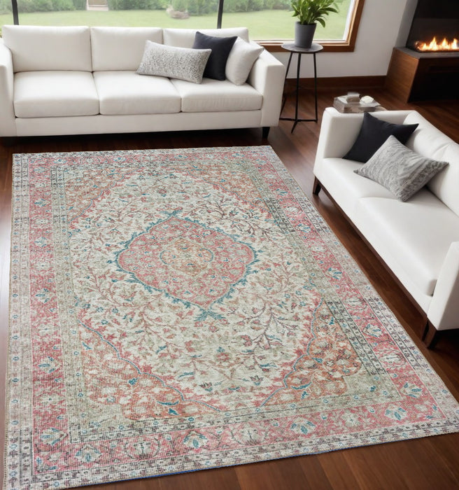 2' X 3' Pink and Ivory Power Loom Area Rug