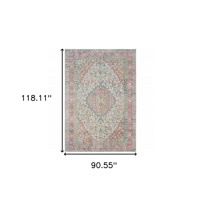 2' X 3' Pink and Ivory Power Loom Area Rug