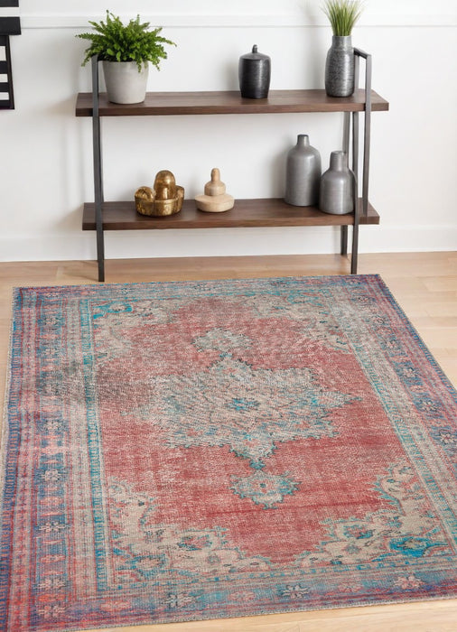 2' X 3' Blue and Red Power Loom Area Rug