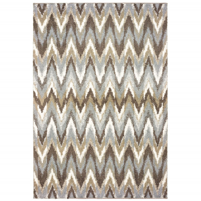 2' X 8' Gray And Taupe Ikat Pattern Runner Rug