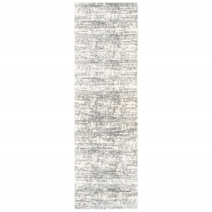 2' X 8' Ivory And Gray Abstract Strokes Runner Rug