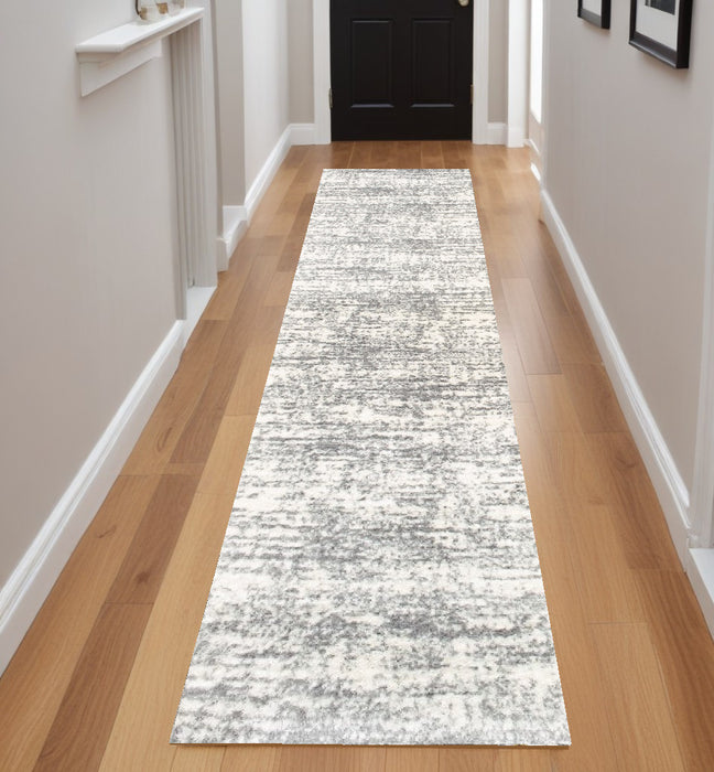 2' X 8' Ivory And Gray Abstract Strokes Runner Rug