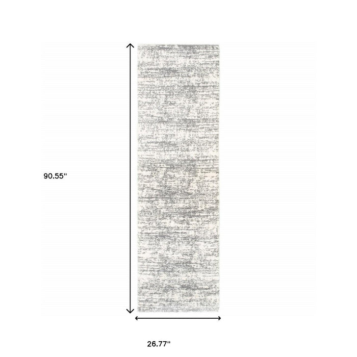 2' X 8' Ivory And Gray Abstract Strokes Runner Rug