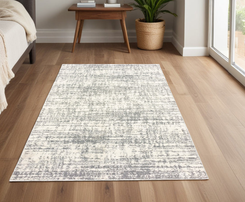 2' X 8' Ivory And Gray Abstract Strokes Runner Rug