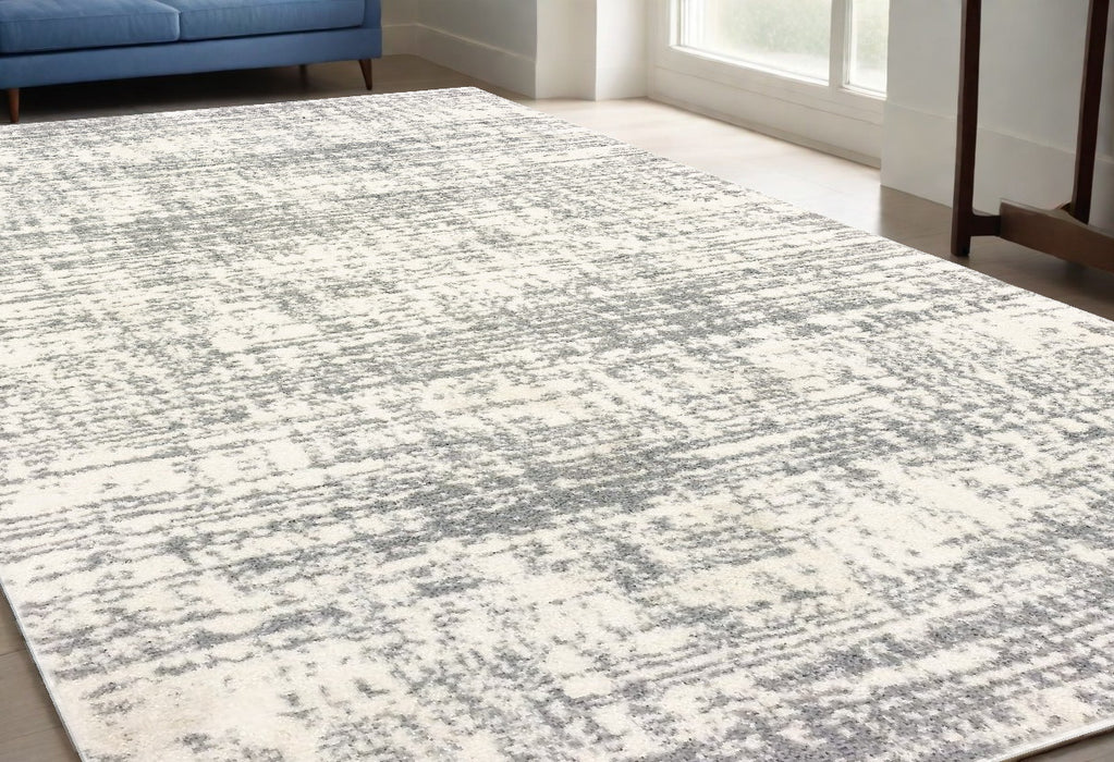 2' X 8' Ivory And Gray Abstract Strokes Runner Rug