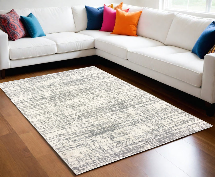 2' X 8' Ivory And Gray Abstract Strokes Runner Rug