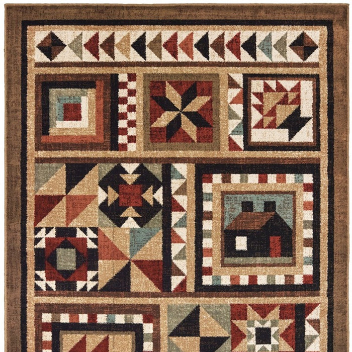 8' X 10' Brown And Red Ikat Patchwork Area Rug