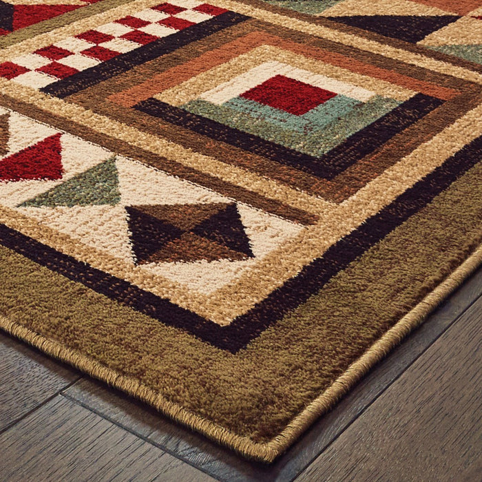 8' X 10' Brown And Red Ikat Patchwork Area Rug