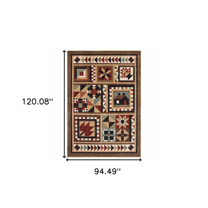 8' X 10' Brown And Red Ikat Patchwork Area Rug