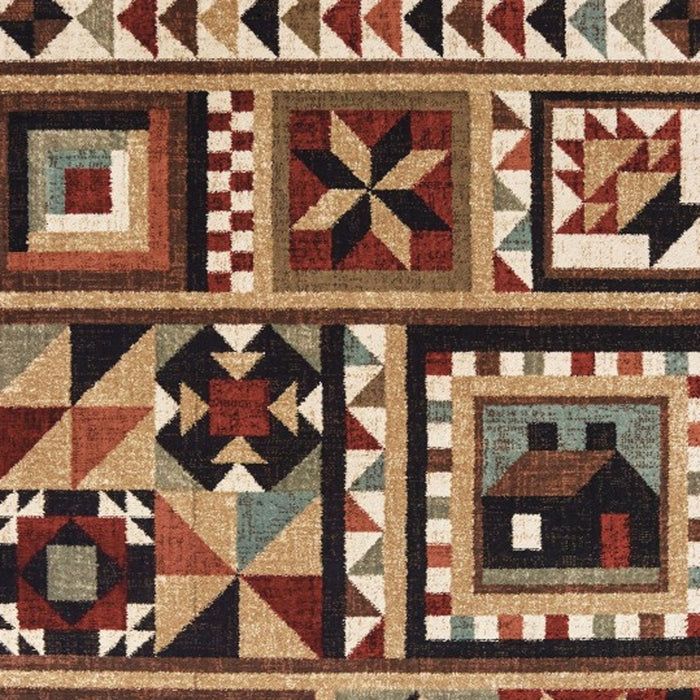 5' X 7' Brown And Red Ikat Patchwork Area Rug