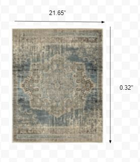 2' X 8' Blue And Ivory Medallion Runner Rug