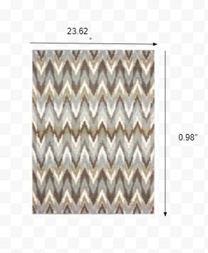 2' X 8' Gray And Taupe Ikat Pattern Runner Rug