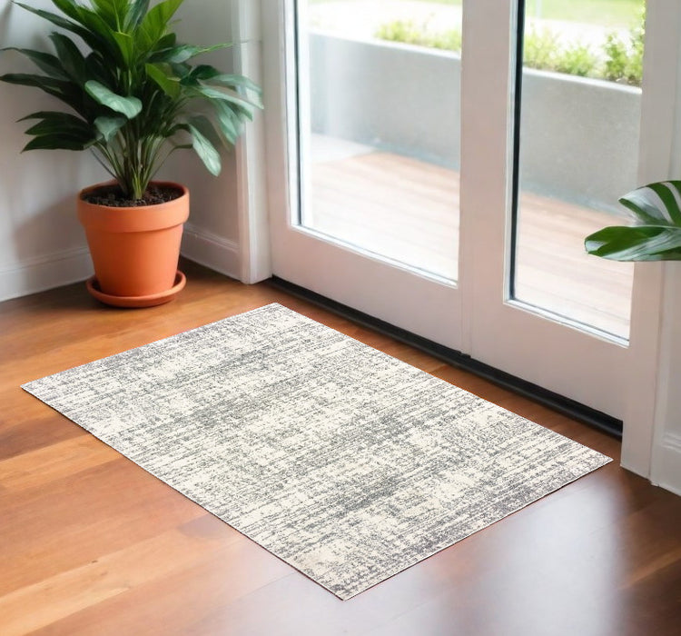 2' X 8' Ivory And Gray Abstract Strokes Runner Rug