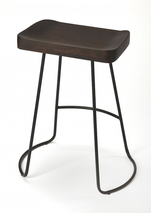 26" Dark Brown and Black Manufactured Wood and Iron Backless Counter Height Bar Chair