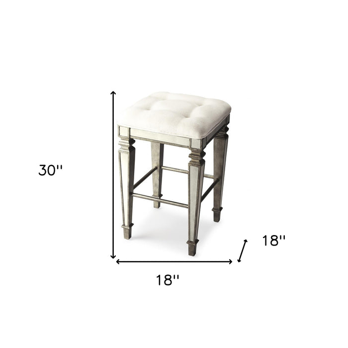 30" White and Silver Solid and Manufactured Wood Backless Counter Height Bar Chair