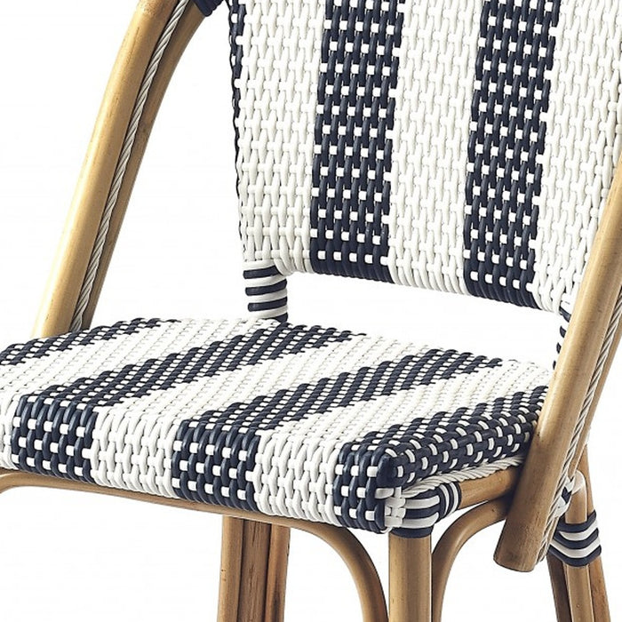 28" Blue and White and Natural Rattan Bar Chair